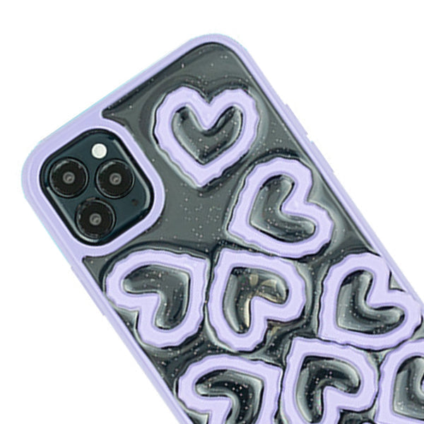 3D Hearts Purple Case Iphone 11 Pro