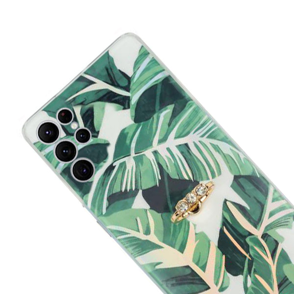 Green Leaves Ring Holder Case Samsung S22 Ultra