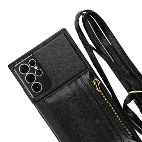 Crossbody Card Case Wallet Black Samsung S22 Ultra