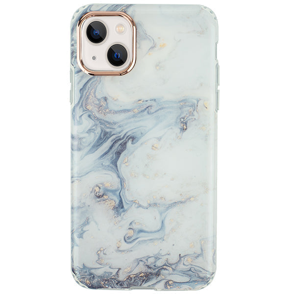 Marble Light Blue Swirl Rose Gold Trim Case Iphone 13 Mini