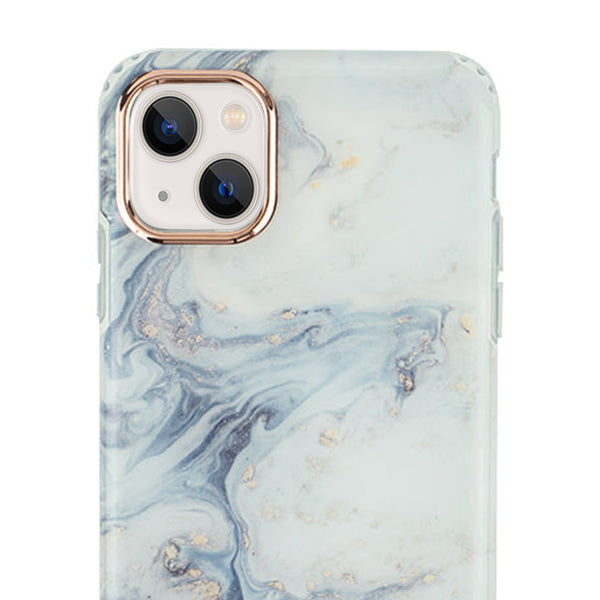 Marble Light Blue Swirl Rose Gold Trim Case Iphone 13 Mini