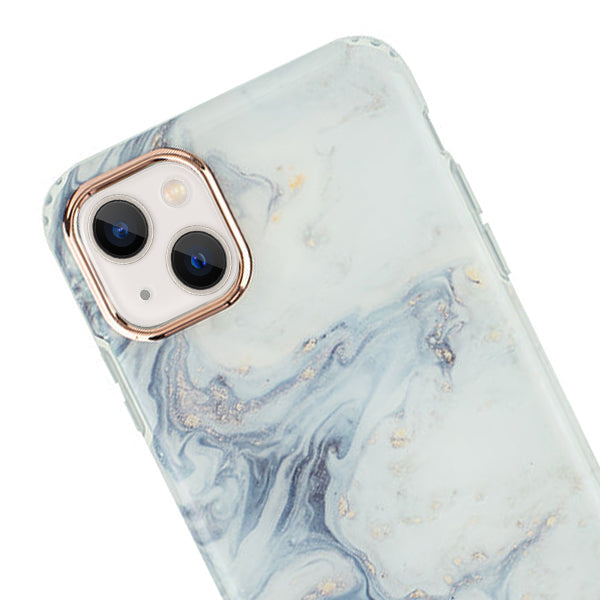 Marble Light Blue Swirl Rose Gold Trim Case Iphone 13 Mini