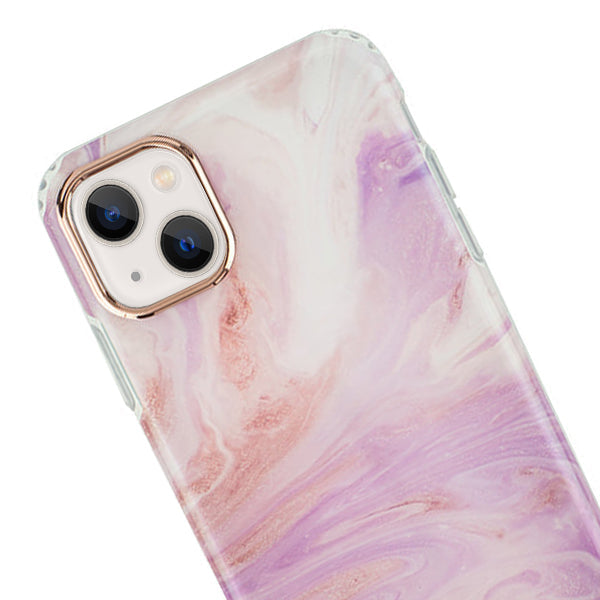 Marble Light Pink Swirl Rose Gold Trim Case Iphone 13 Mini