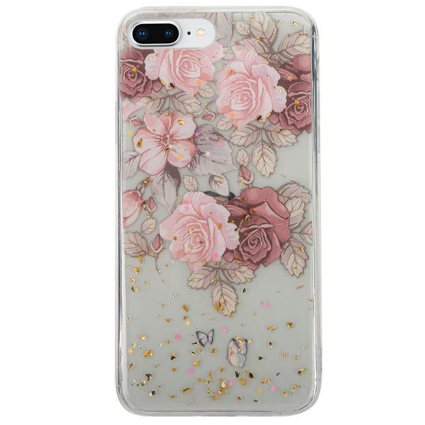 Pink Flowers Gold Flakes Case Iphone 7/8 Plus