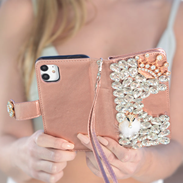 Handmade Detachable Bling Fox Rose Gold Wallet IPhone 13 Mini