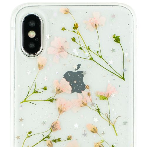 Real Flowers Pink Green Leaves Iphone 10/X/XS - Bling Cases.com