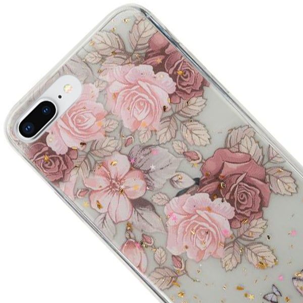 Pink Flowers Gold Flakes Case Iphone 7/8 Plus