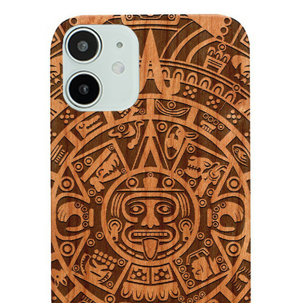 Mayan Calendar Aztec Wood Case Iphone 12 Mini