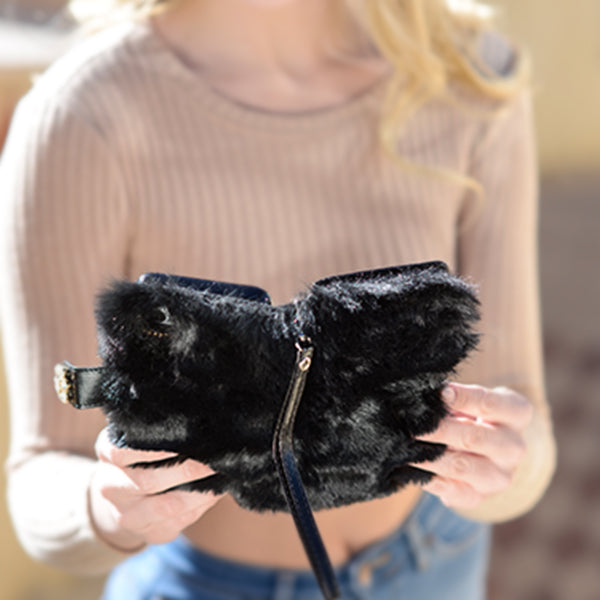 Fur Detachable Wallet Black Samsung S9 Plus