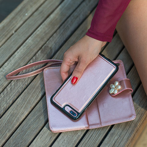 Handmade Pink Flower Bling Wallet Iphone 10/X/XS