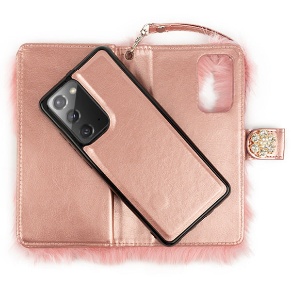 Fur Detachable Wallet Light Pink Samsung  Note 20