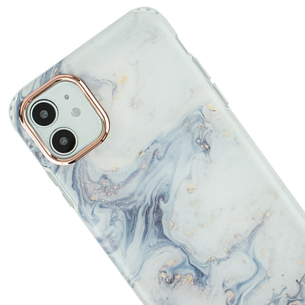 Marble Light Blue Swirl Rose Gold Trim Case Iphone 12 Mini