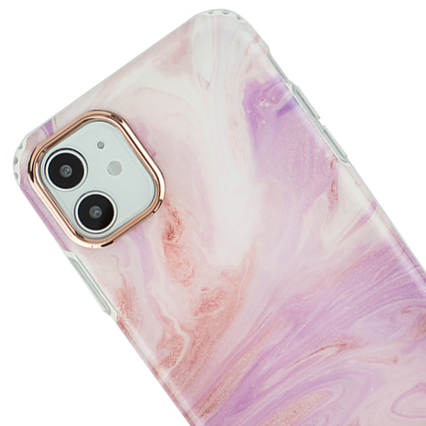 Marble Light Pink Swirl Rose Gold Trim Case Iphone 12 Mini