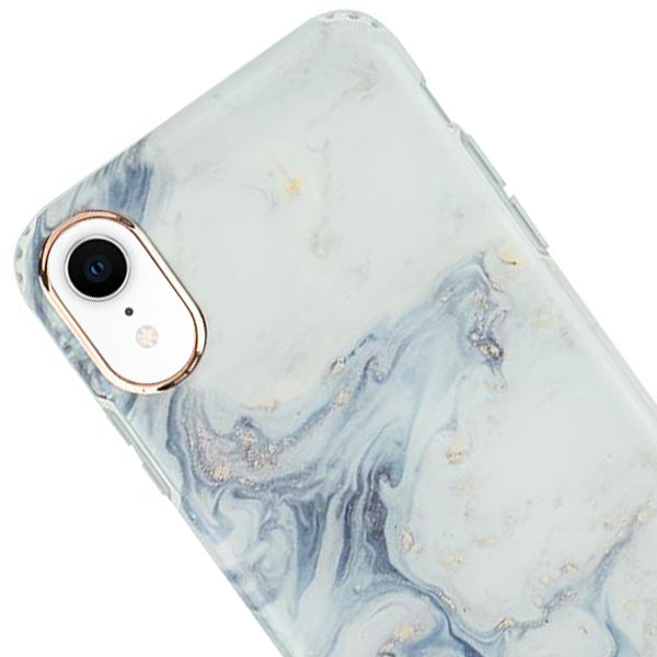 Marble Light Blue Swirl Rose Gold Trim Case Iphone XR
