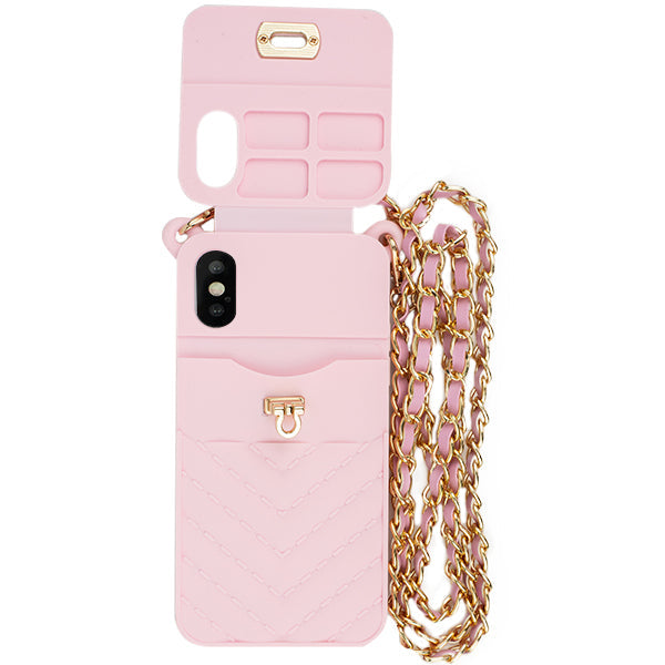 Crossbody Silicone Pouch Pink Iphone XS MAX