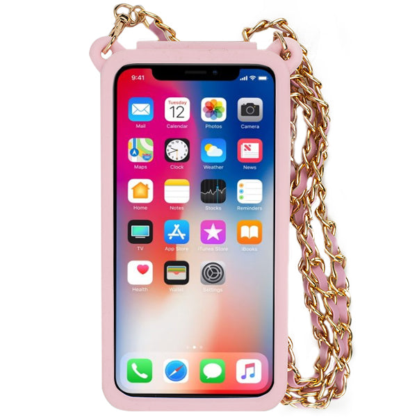 Crossbody Silicone Pouch Pink Iphone XS MAX