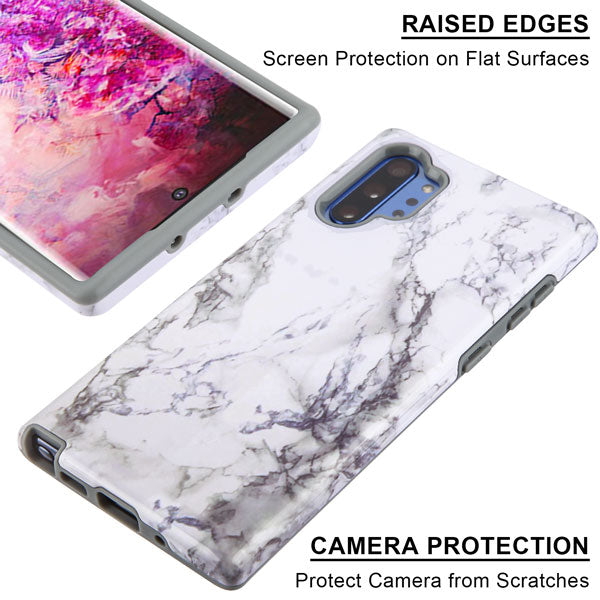 Marble Hybrid White Grey Case Note 10 Plus - Bling Cases.com