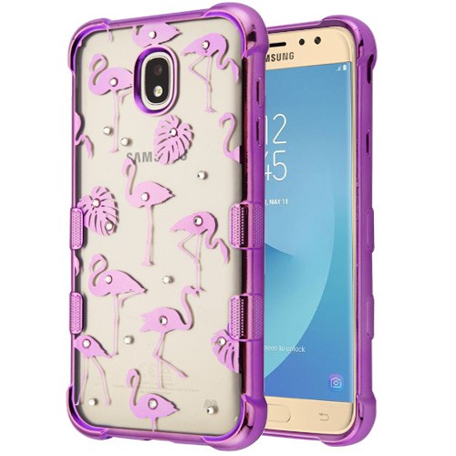Flamingos Purple Clear Skin J7 2018 - Bling Cases.com