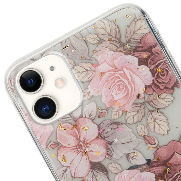 Pink Flowers Gold Flakes Case iphone 11