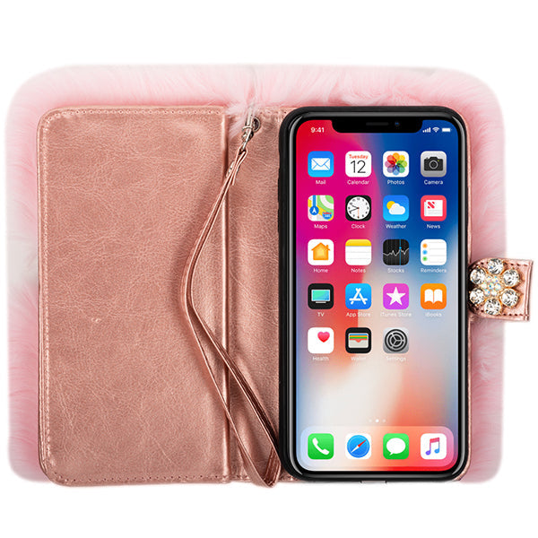 Fur Detachable Wallet Pink Iphone 10