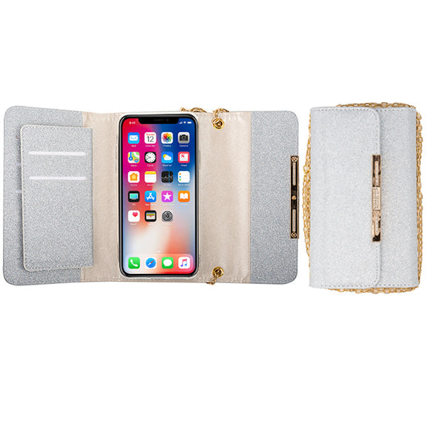 Glitter Detachable Purse Silver Iphone XS Max