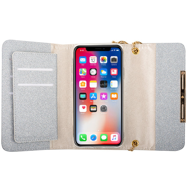 Glitter Detachable Purse Silver Iphone XS Max