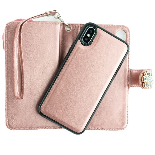 Handmade Pink Flower Bling Wallet Iphone 10/X/XS - Bling Cases.com