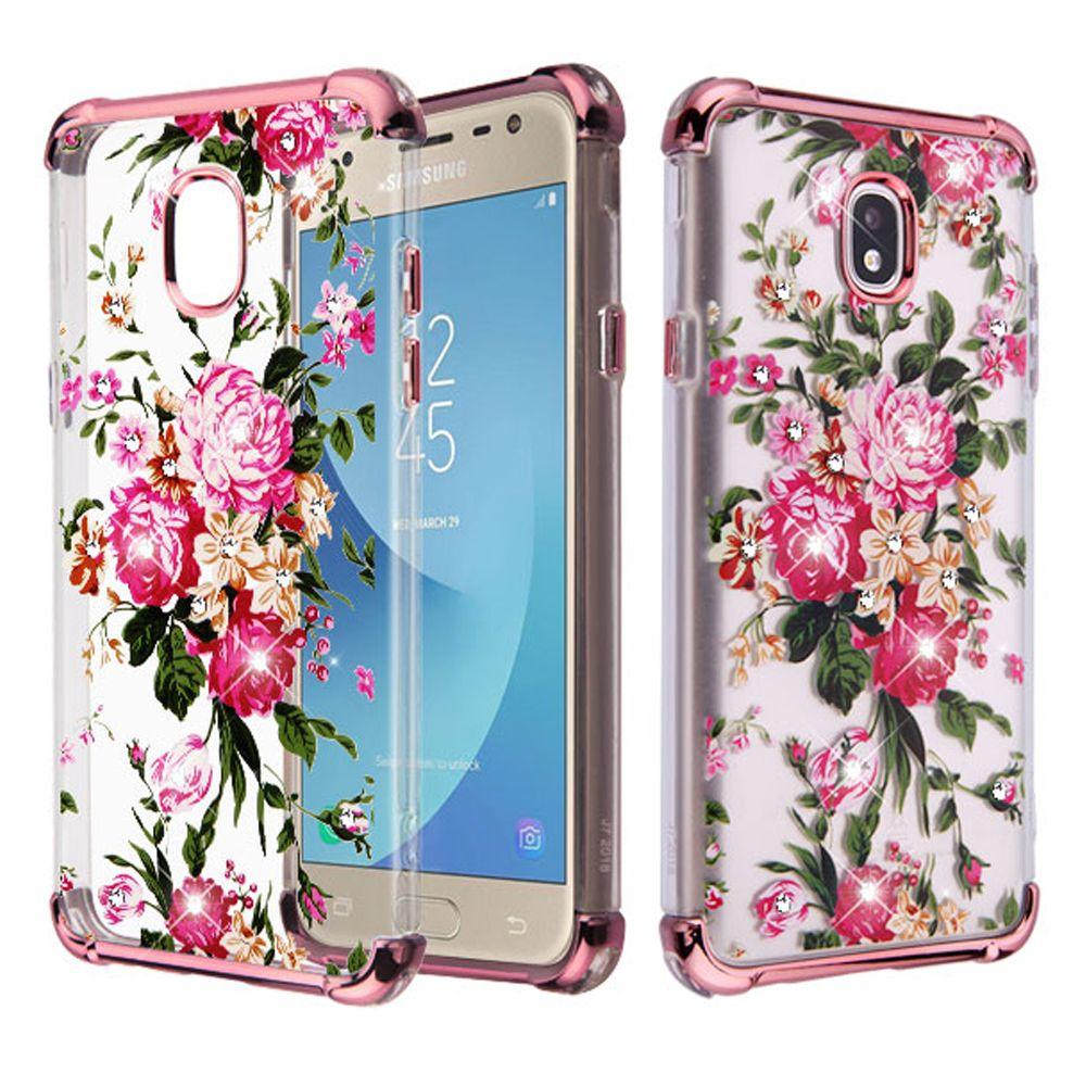 Flowers Bling Rose Gold Skin J7 2018 - Bling Cases.com