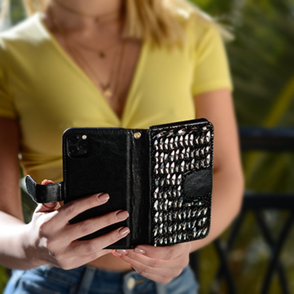 Handmade Detachable Bling Black Wallet  IPhone 12/12 Pro