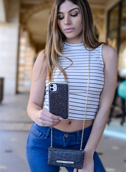 Glitter Detachable Purse Black Iphone XS MAX