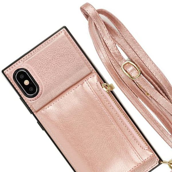 Crossbody Card Holder Rose Gold Iphone XS Max