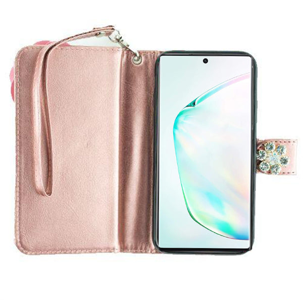 Handmade Pink Flower Bling Wallet Note 10 Plus