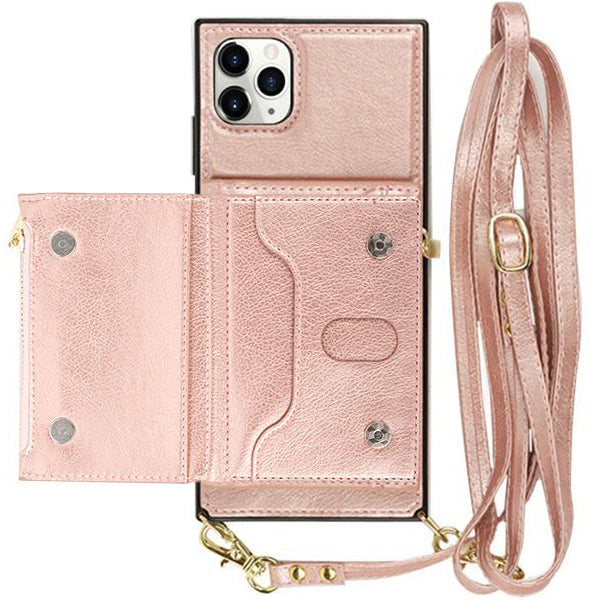 Crossbody Card Holder Rose Gold Case IPhone 13 Pro