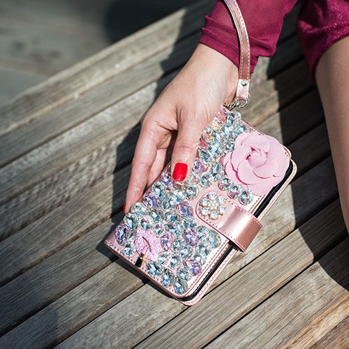 Handmade Pink Flower Bling Wallet Iphone XS MAX - Bling Cases.com