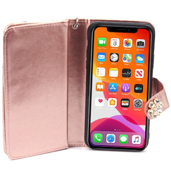 Handmade Detachable Bling Pink Flower Wallet IPhone 13 Mini