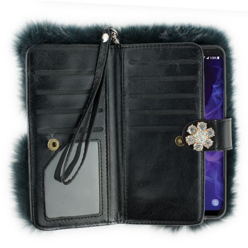 Fur Detachable Wallet Grey Samsung S9 Plus - Bling Cases.com