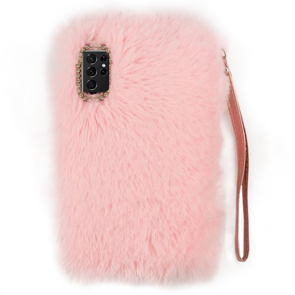 Fur Light Pink Wallet Detachable Samsung S22 Ultra