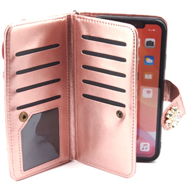 Handmade Detachable Bling Pink Flower Wallet IPhone 13 Pro