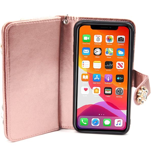 Handmade Detachable Bling Fox Rose Gold Wallet IPhone 13 Mini