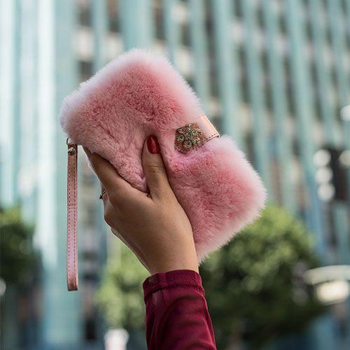Fur Light Pink Wallet Detachable Samsung S22