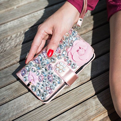 Handmade Bling Detachable Pink Flower Wallet Samsung S7 Edge